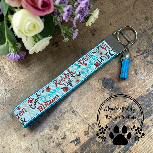 Reindeer Names Wristlet Keychain
