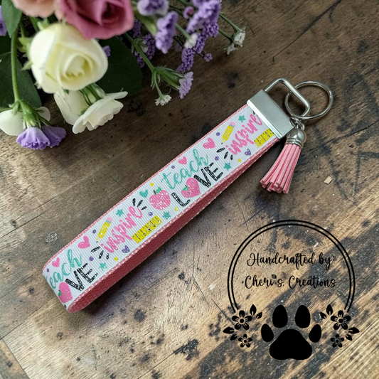 Teach Love Inspire Pastel Wristlet Keychain