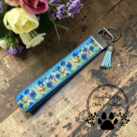 Blue Cornflowers Wristlet Keychain
