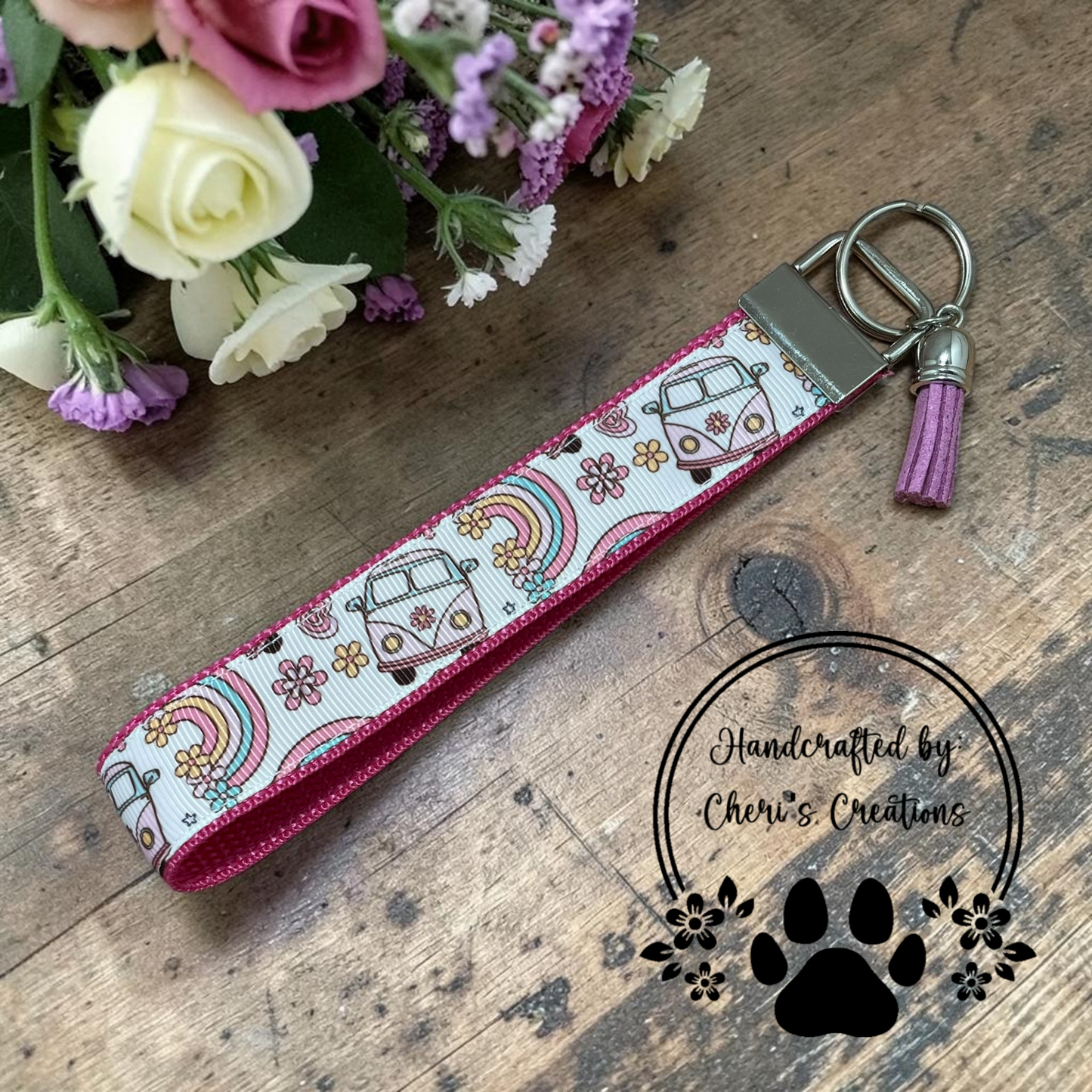 Retro Hippie Bus Wristlet Keychain