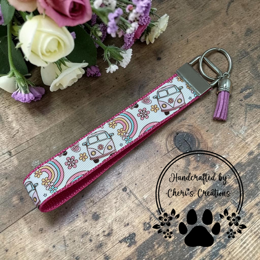 Retro Hippie Bus Wristlet Keychain