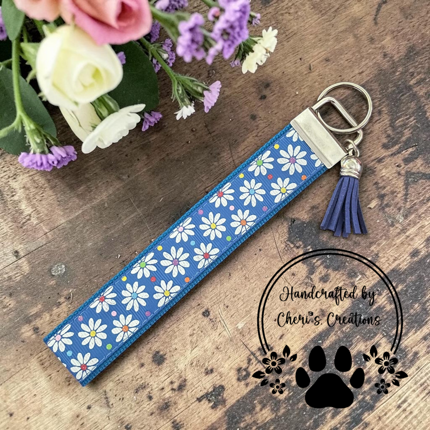 Rainbow Daisy Wristlet Keychain