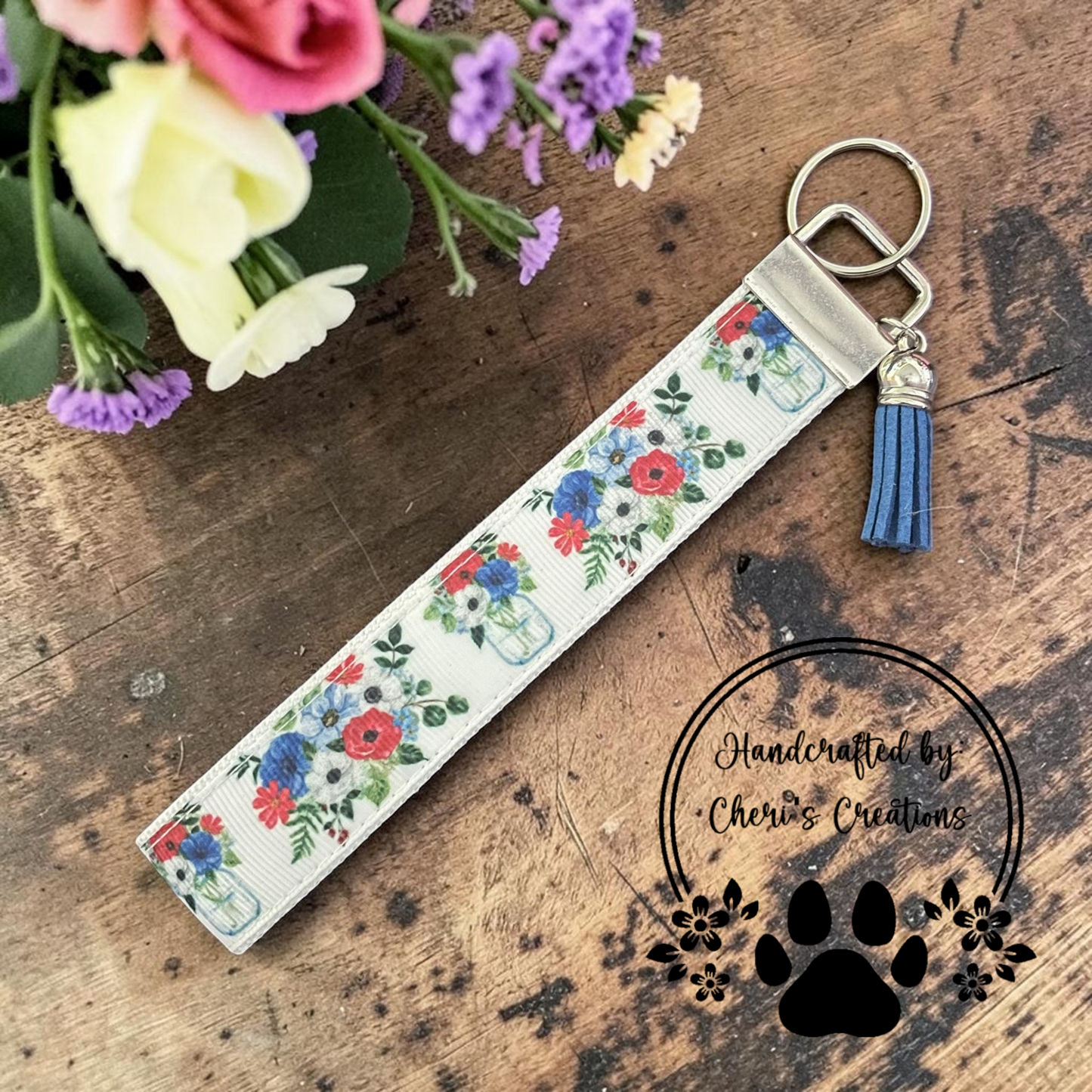 Patriotic Mason Jar Wristlet Keychain