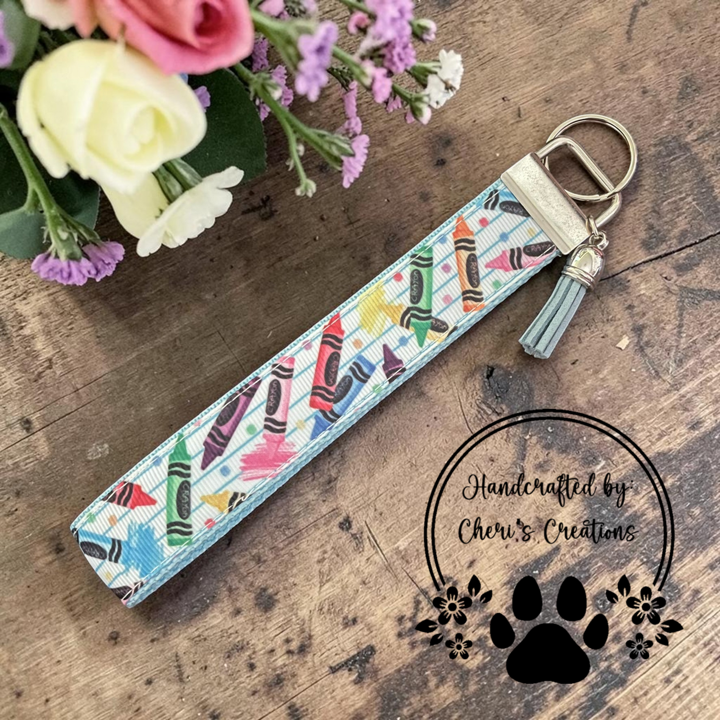 Rainbow Crayons Wristlet Keychain