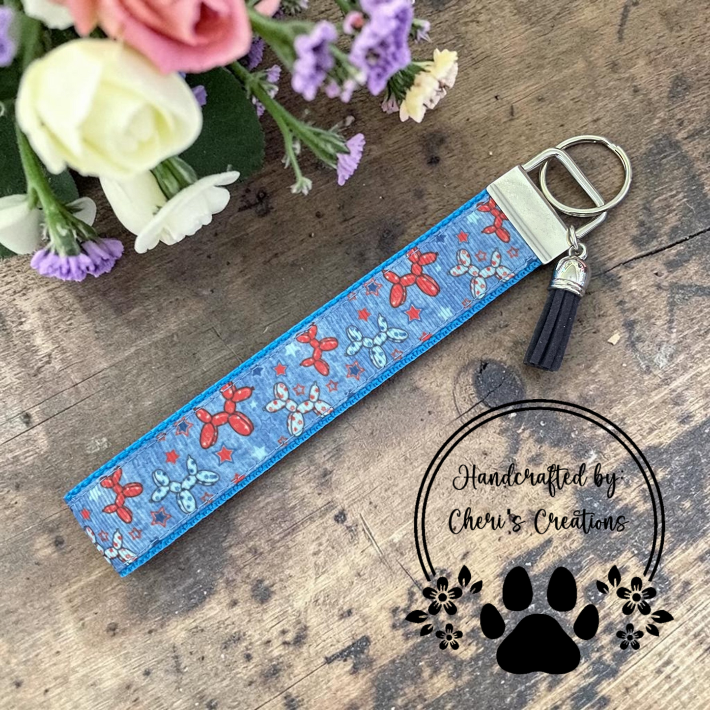 Patriotic Balloon Animal Wristlet Keychain
