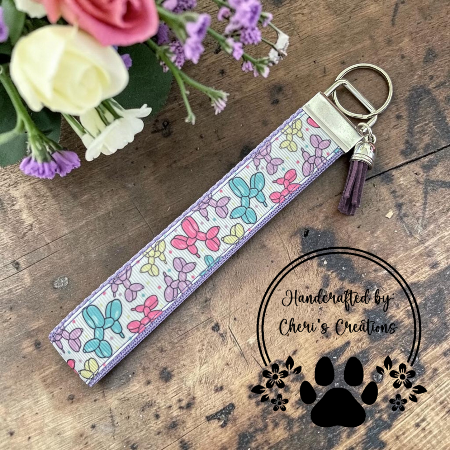 Rainbow Balloon Animal Wristlet Keychain