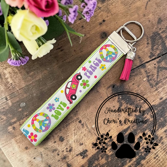 Retro Peace & Love Wristlet Keychain - Limited Edition
