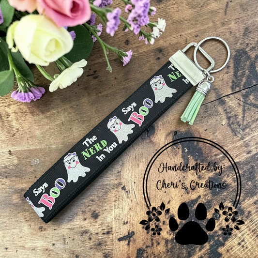 Nerdy Ghost Wristlet Keychain