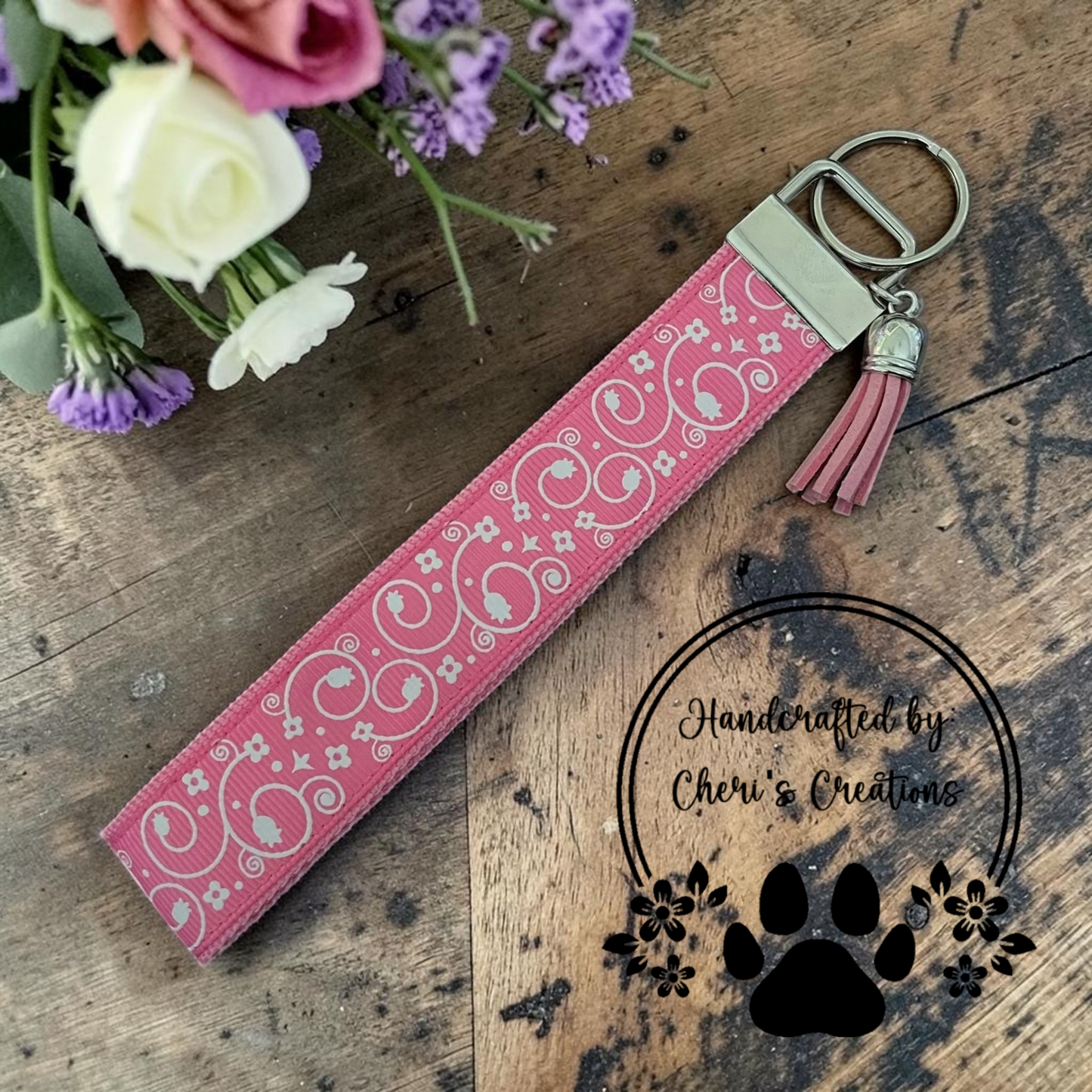 Floral Swirls Wristlet Keychain