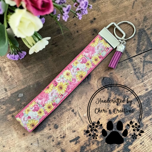 Pink Sunflowers Wristlet Keychain - Limited Edition