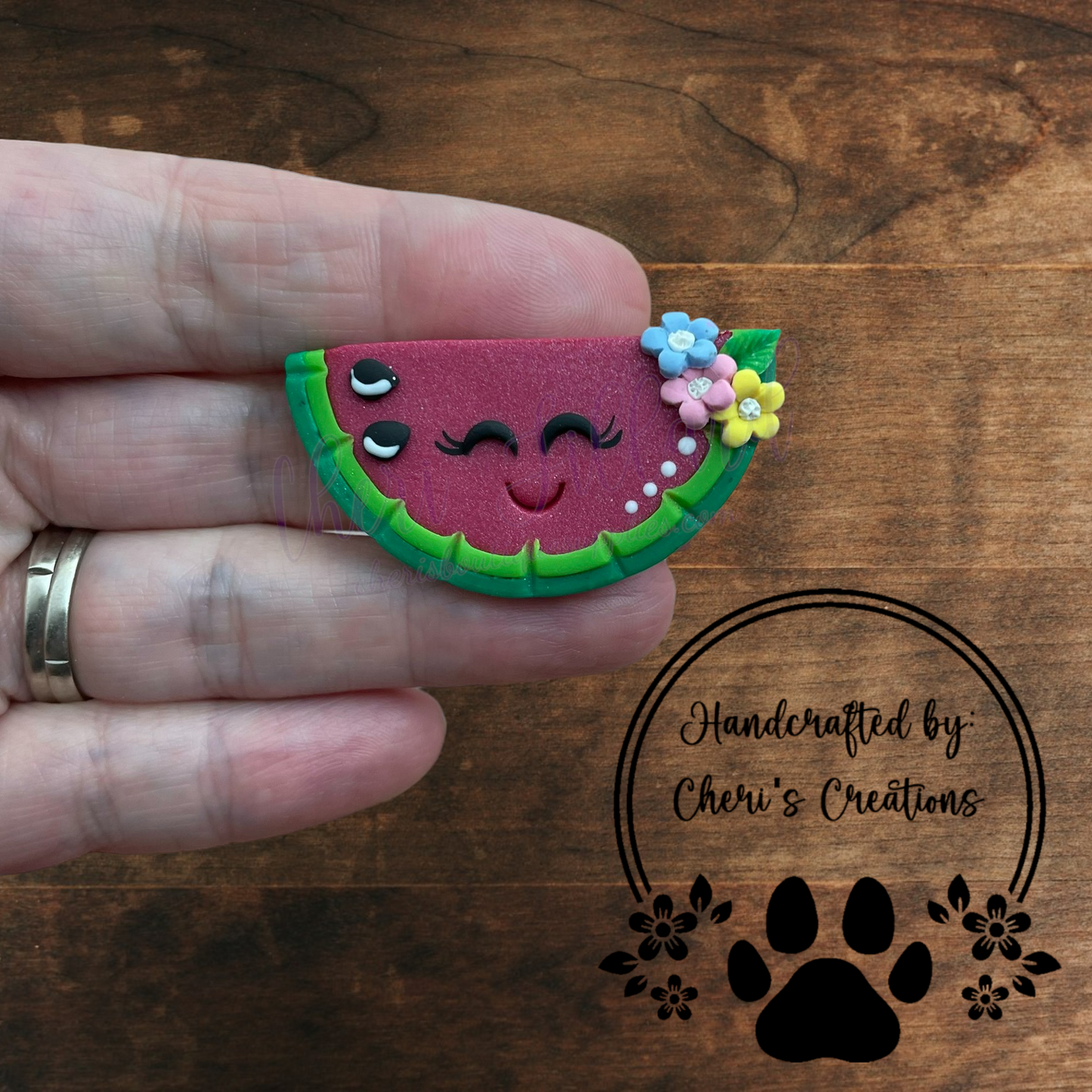 Red Watermelon Bow Center – Handmade Polymer Clay Embellishment