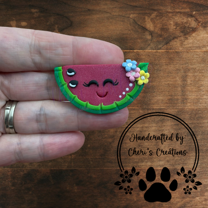 Red Watermelon Bow Center – Handmade Polymer Clay Embellishment