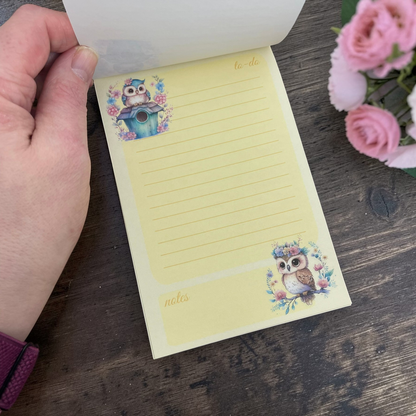 Whimsical Owl Notepad – Cute Memo Pad | Handmade Stationery