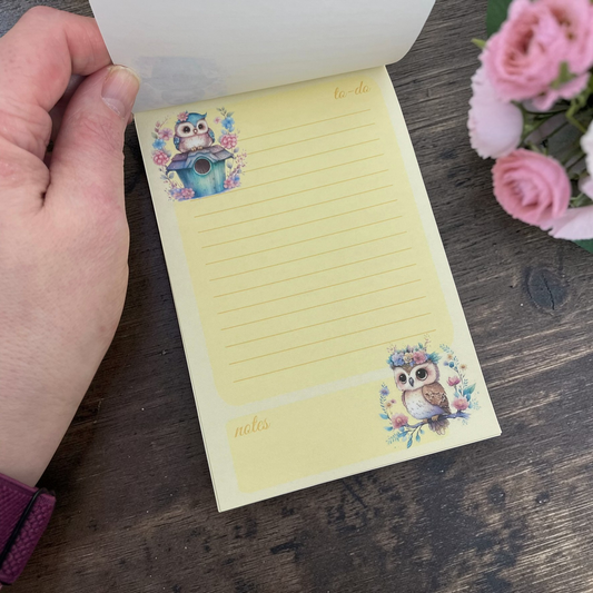 Whimsical Owl Notepad – Cute Memo Pad | Handmade Stationery