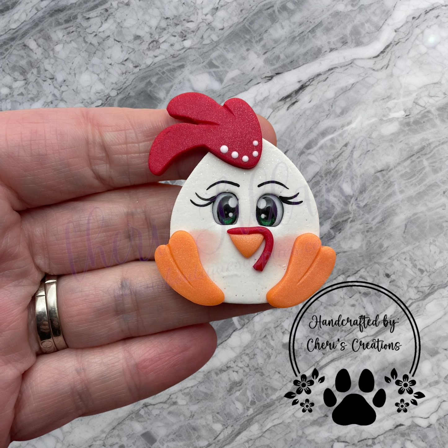 White Chicken Bow Center – Handmade Polymer Clay Embellishment