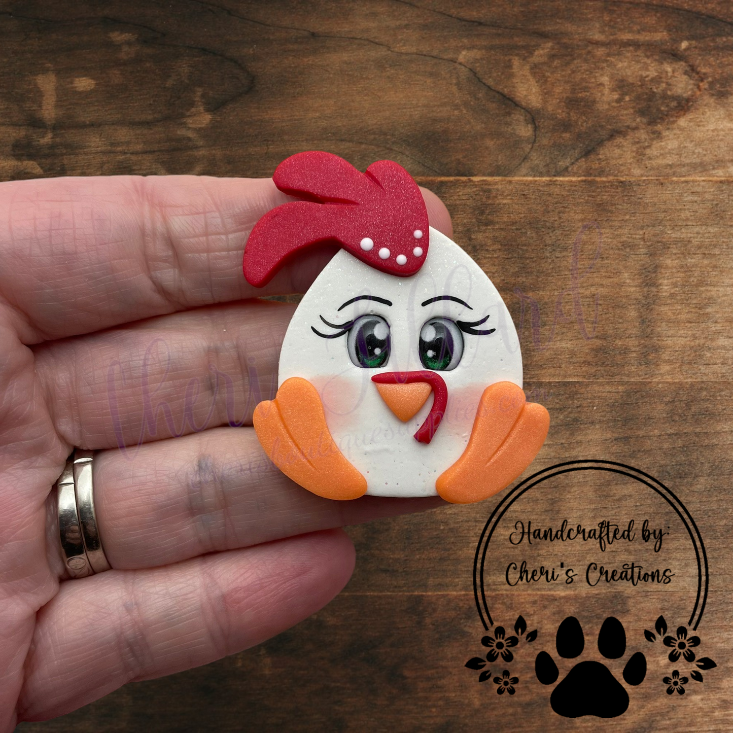 White Chicken Bow Center – Handmade Polymer Clay Embellishment
