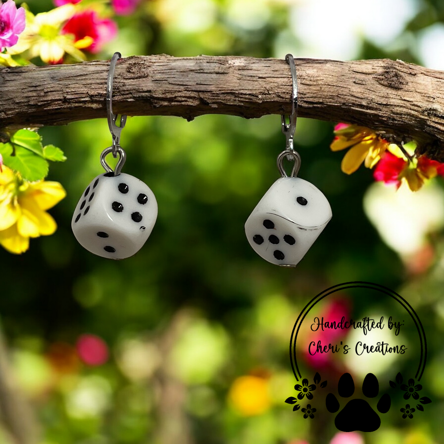 White Mini Dice Acrylic Dangle Earrings