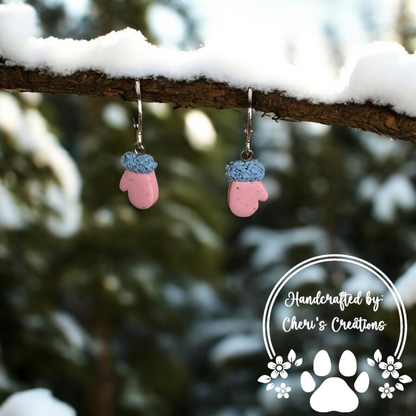 Pastel Winter Mitten Polymer Clay Dangle Earrings