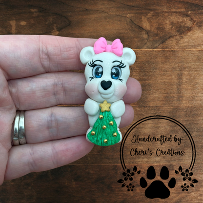 Winter Polar Bear Bow Center – Handmade Polymer Clay Embellishment