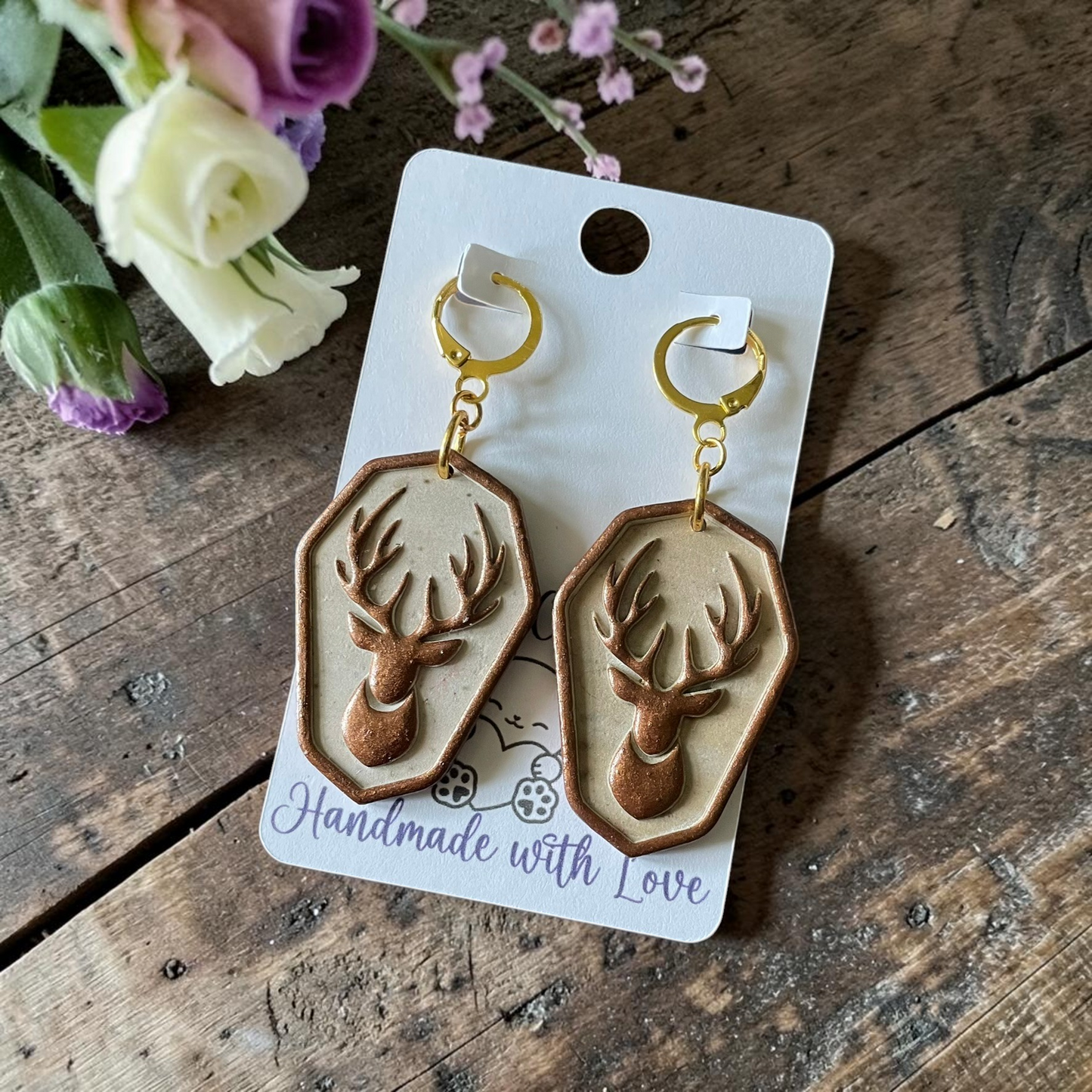 Winter Stag Dangles - Handmade Polymer Clay Earrings