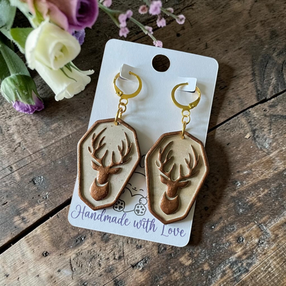Winter Stag Dangles - Handmade Polymer Clay Earrings