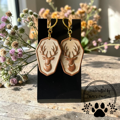 Winter Stag Dangles - Handmade Polymer Clay Earrings