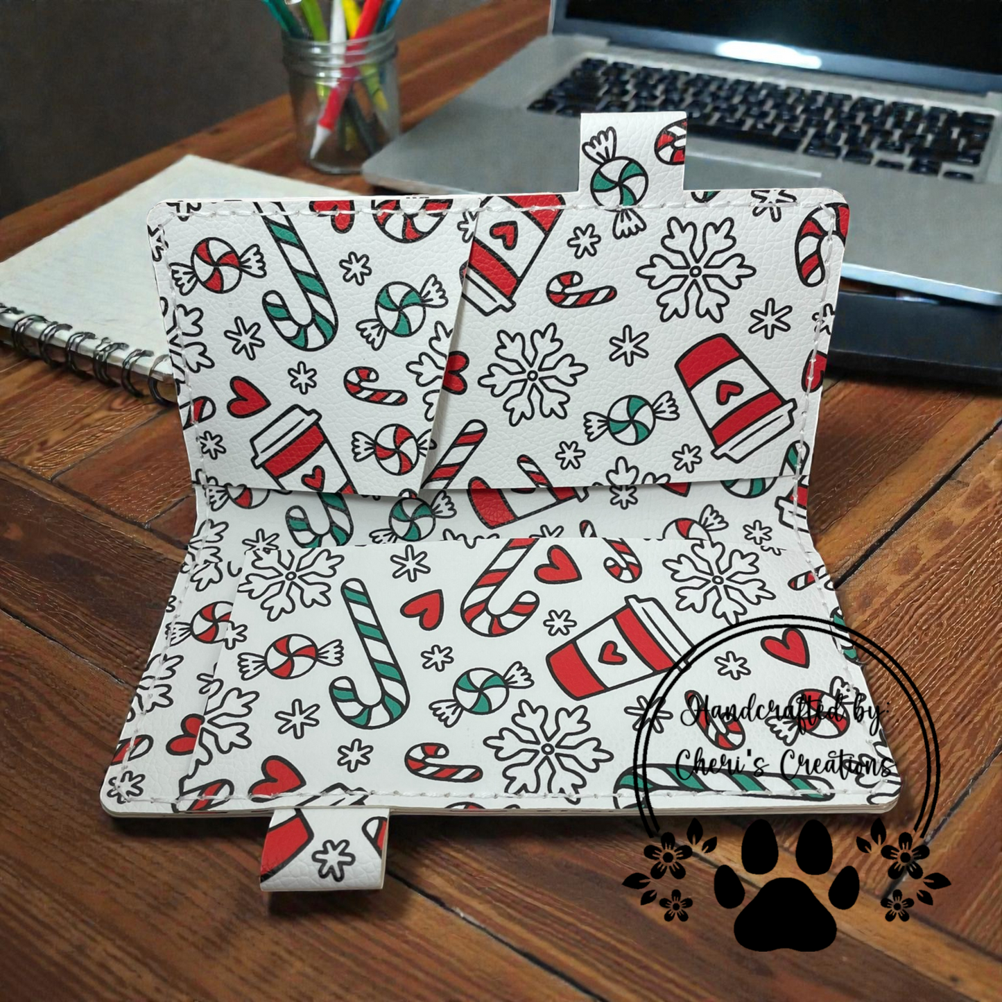 Christmas Candies Faux Leather Checkbook Holder