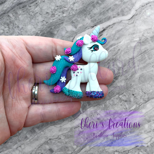 Winter Valentine Unicorn Polymer Clay Embellishment