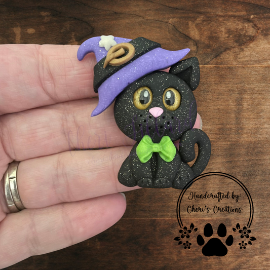 Witch Cat Bow Center – Handmade Polymer Clay Embellishment