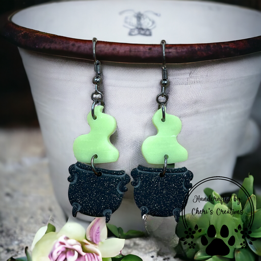 Witch's Cauldron Polymer Clay Dangle Earrings