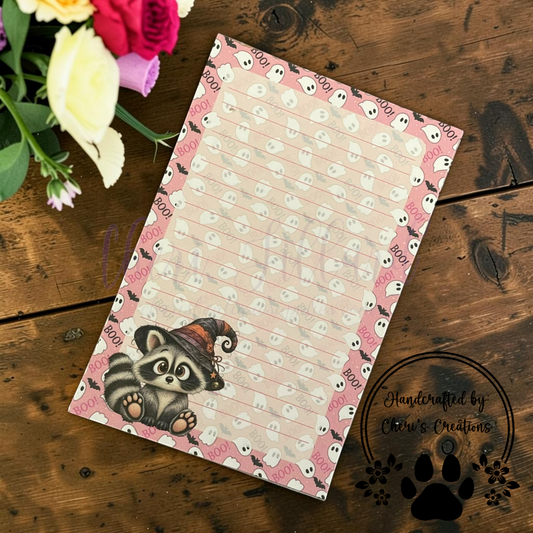 Witchy Raccoon Notepad – Halloween Animal Memo Pad