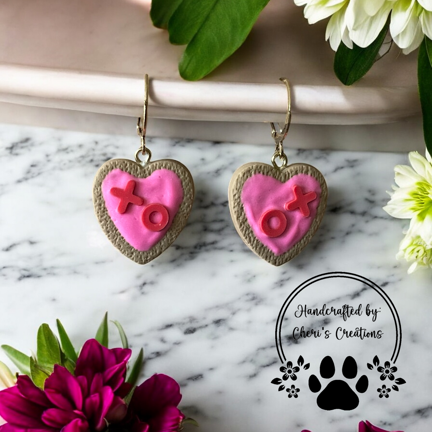 Valentine Heart Cookies Polymer Clay Dangle Earrings