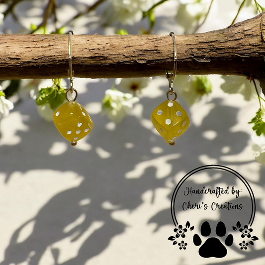 Yellow Mini Dice Acrylic Dangle Earrings