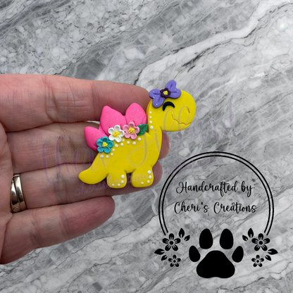Yellow Dino Bow Center – Handmade Polymer Clay Embellishment