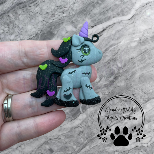 Zombie Unicorn Bow Center – Handmade Polymer Clay Embellishment
