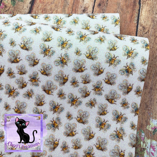 Glittered Honey Bees Faux Leather