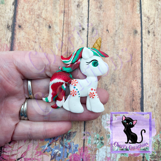 Candy Cane Unicorn Polymer Clay Embellishment